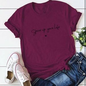SHEIN Letter & Heart Purple Graphic Tee